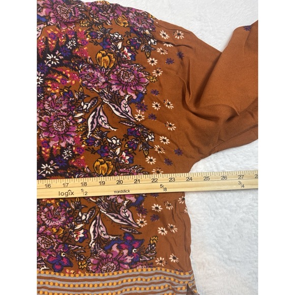 Free People Mix Match Boho Floral Kimono Blouse Bell Sleeve Festival Top Size XS - Picture 5 of 10